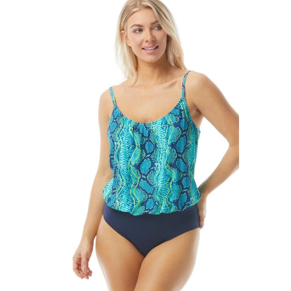 Coco Contours Amaris Blouson One Piece Swimsuit - Water Python, 8/32C/D